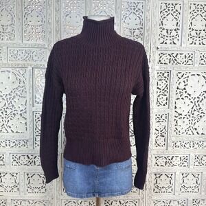 Ann Taylor LOFT NWT Burgundy Chunky Cable Knit Camel Hair Blend Mockneck Sweater